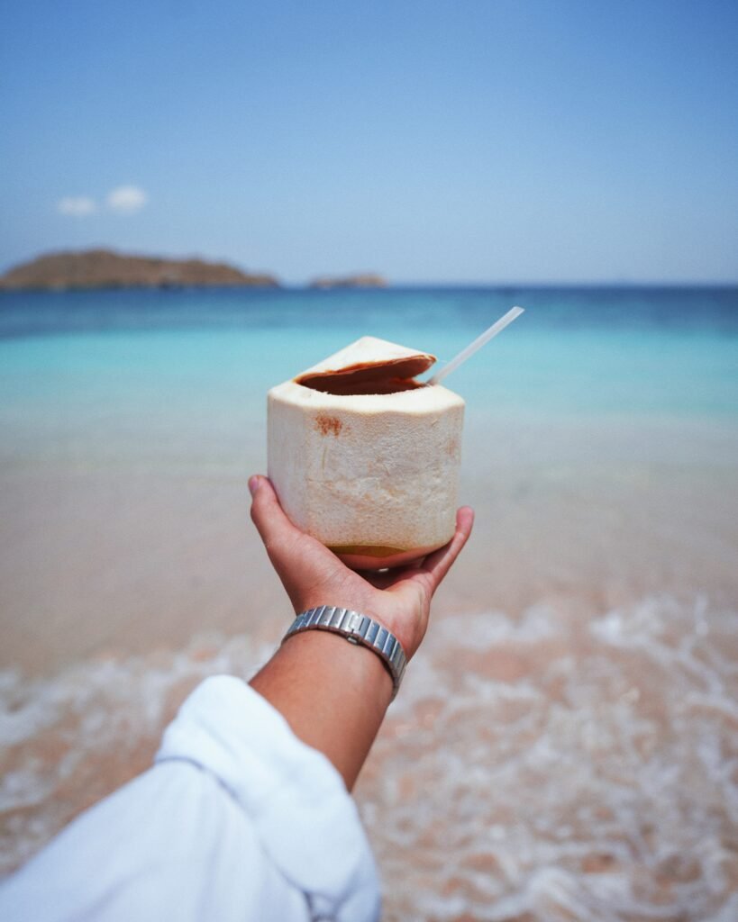 Fresh coconut on Pink Beach, Komodo National Park