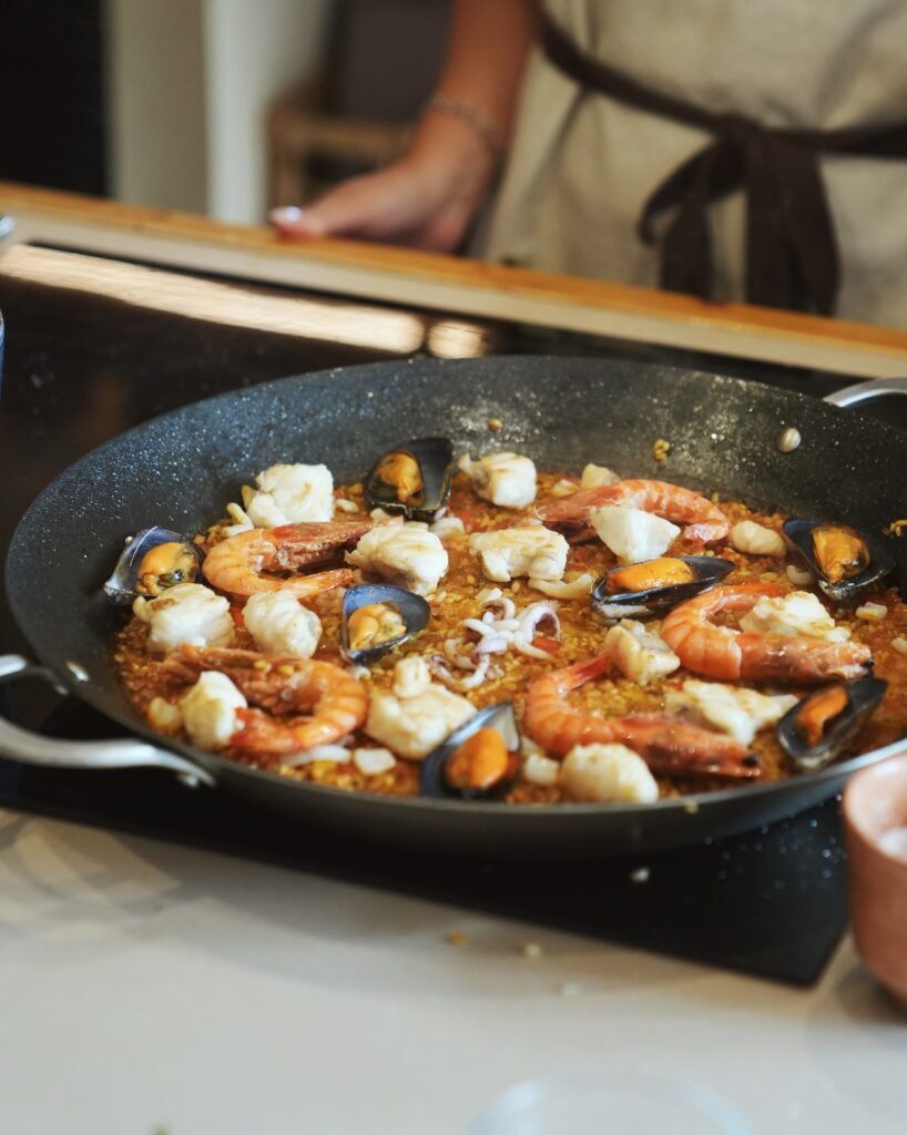 Seafood paella made at a cooking class in Palma de Mallorca