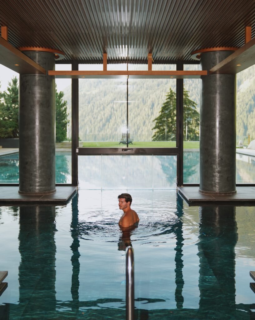 Main heated pool at Lefay Resort & SPA Dolomiti