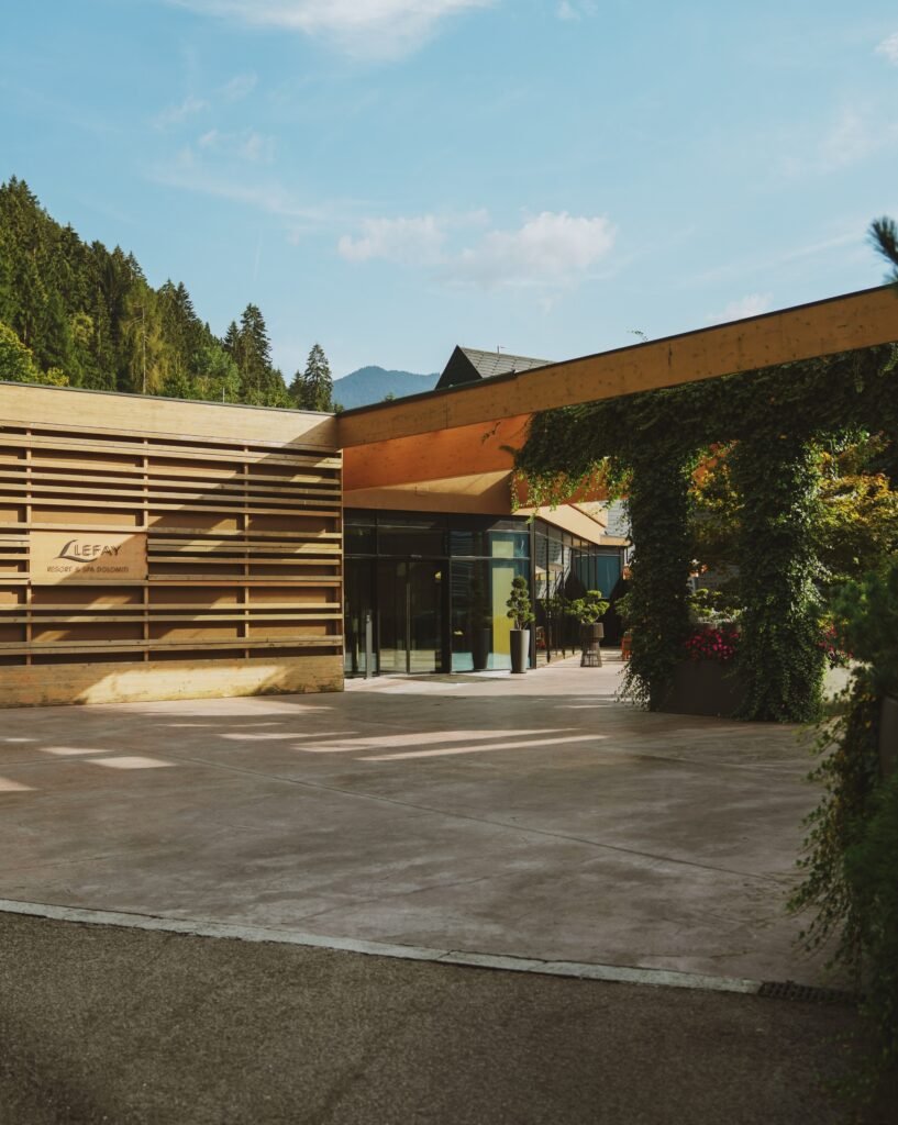 Entrance of Lefay Resort & SPA Dolomiti in Pinzolo