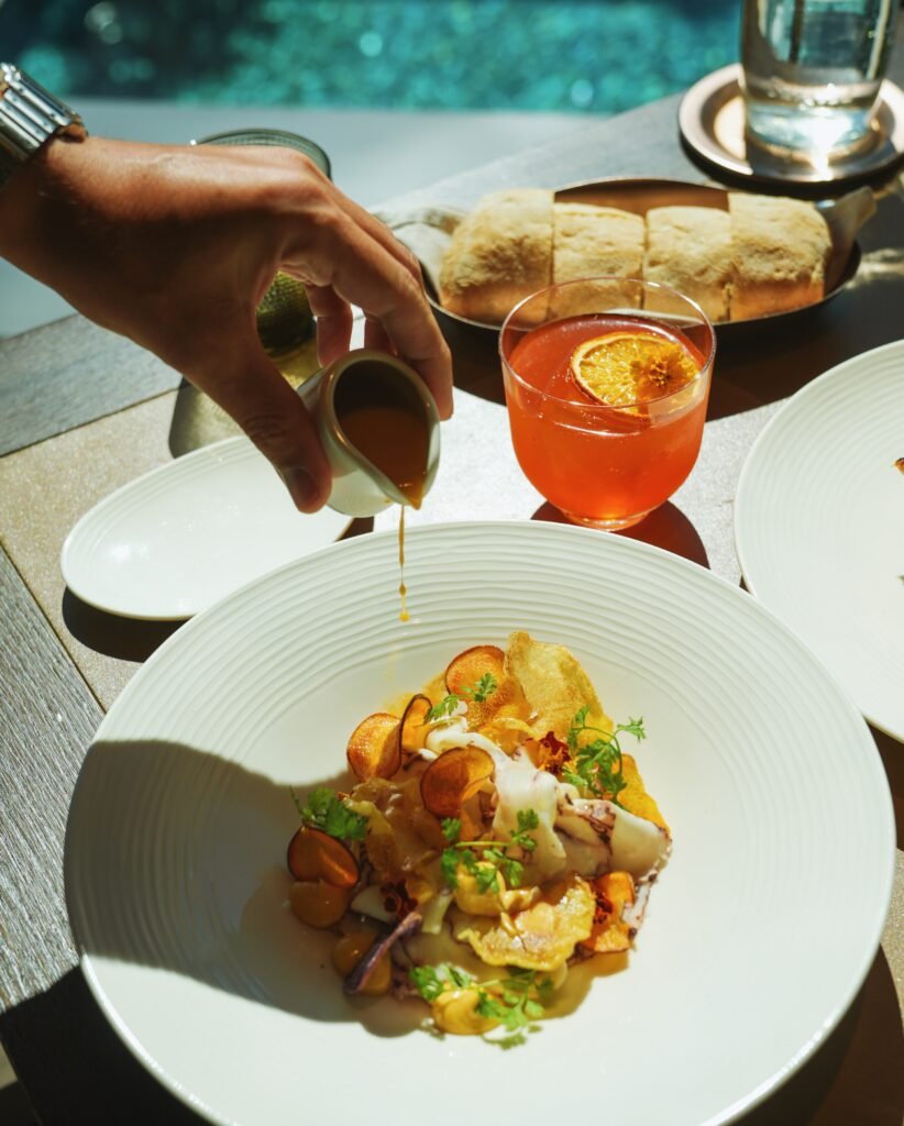 Octopus carpaccio at Lefay Dolomiti restaurant